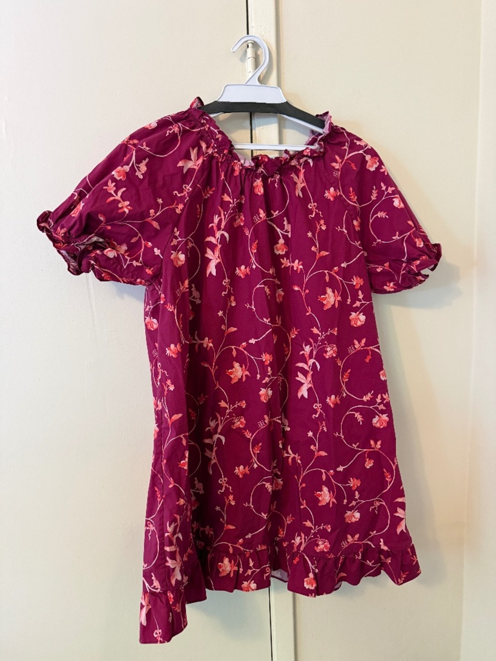 Hill House Home The Katherine Nap Dress L Burgundy Botanical Poplin NWOT